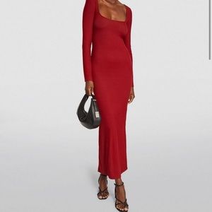 SKIMS Red Lounge Long Sleeve Maxi Dress